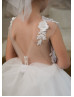 Ivory Lace Tulle Floral Flower Girl Dress With Detachable Train